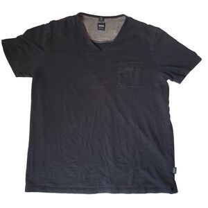 Hugo Boss Mens L Black V Neck Pocket T Shirt Regular Fit Casual Designer Tee